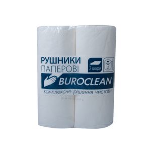 Полотенца целлюлозные Buroclean, 2 рулона, на гильзе, двухслойные, белые