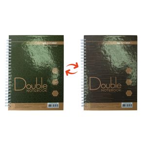 Книга для нотаток DOUBLE А5, 96 арк., пружина, кл., тв. лам. палітурка, зелено-коричневий