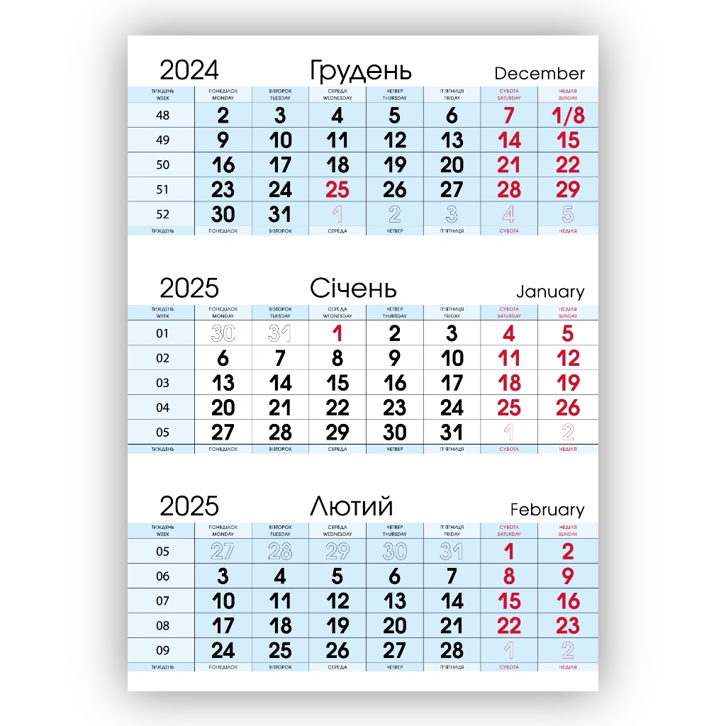 Сітка квартальна стандарт блакитна 2025